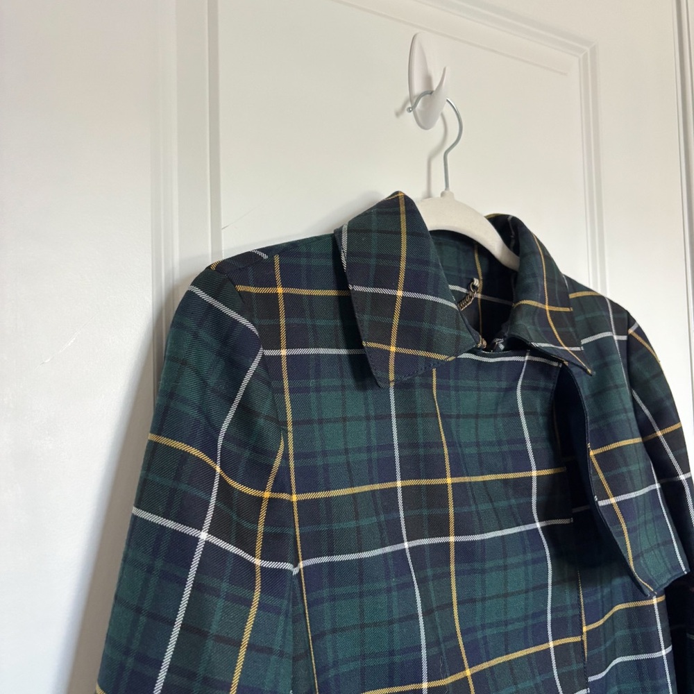 J. Crew Collection Green Navy Tartan Plaid Classic Belted Wool Blend Trench Coat - Picture 7 of 7